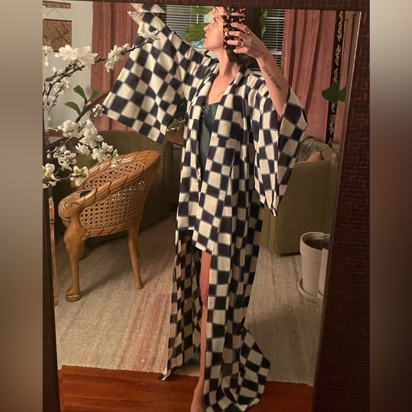 Other - Antique sheer Sha Silk kimono psychedelic checkerboard transparent chess usomono